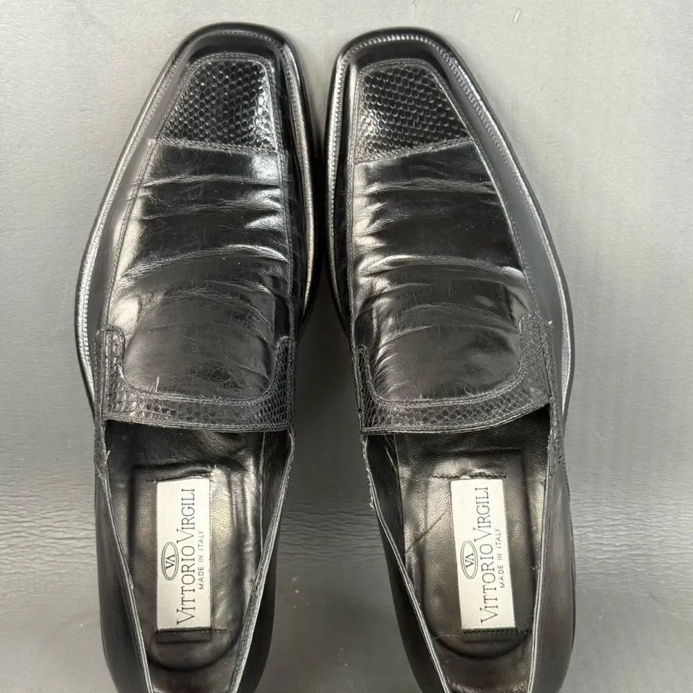 Vittorio Virgili Men’s Size 11 Black Leather Loafers – Made in Italy Slip-On